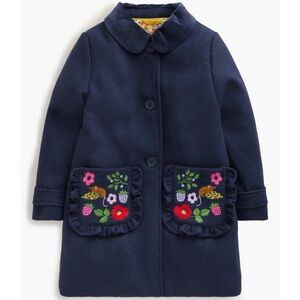 Boden Kids’ Dark Blue Pea Coat with Floral Details
